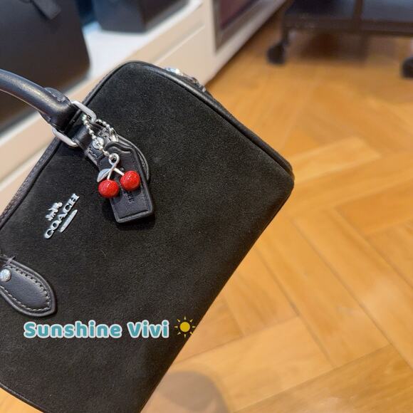 NWT Coach Mini Rowan Crossbody Bag With Cherry Charm In Suede/Sv/Black CDC93 - Picture 5 of 9